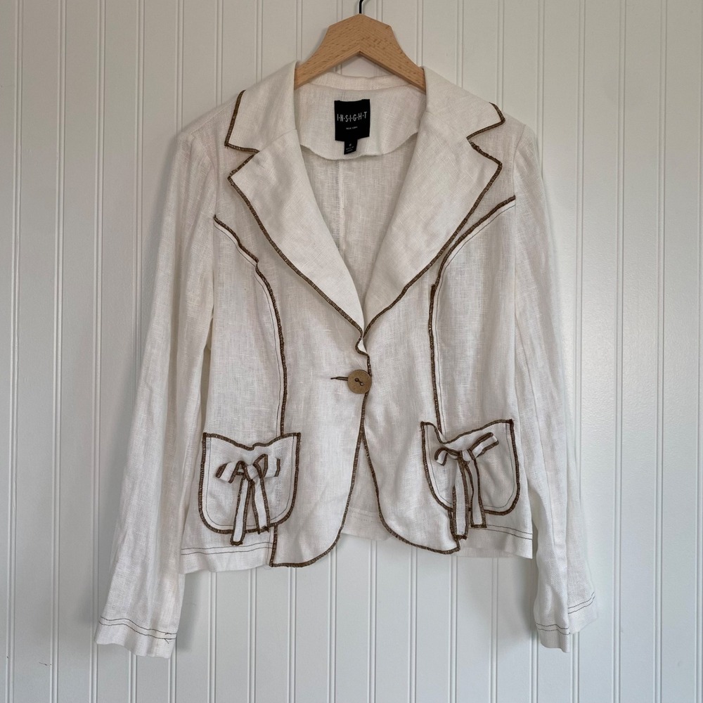 Insight 100% Linen Boho Blazer Size 8 M Coastal Cowgirl Festival Euro Summer